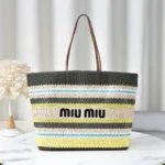 Miu Miu Raffia-Effect Woven Tote Bag