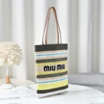 Miu Miu Raffia-Effect Woven Tote Bag