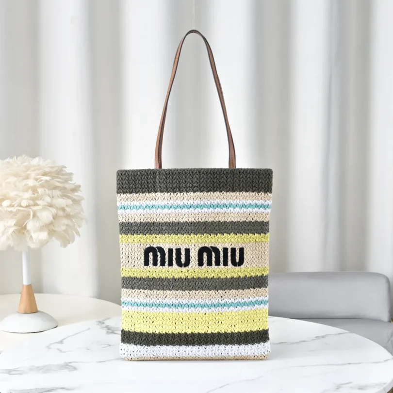 Miu Miu Raffia-Effect Woven Tote Bag