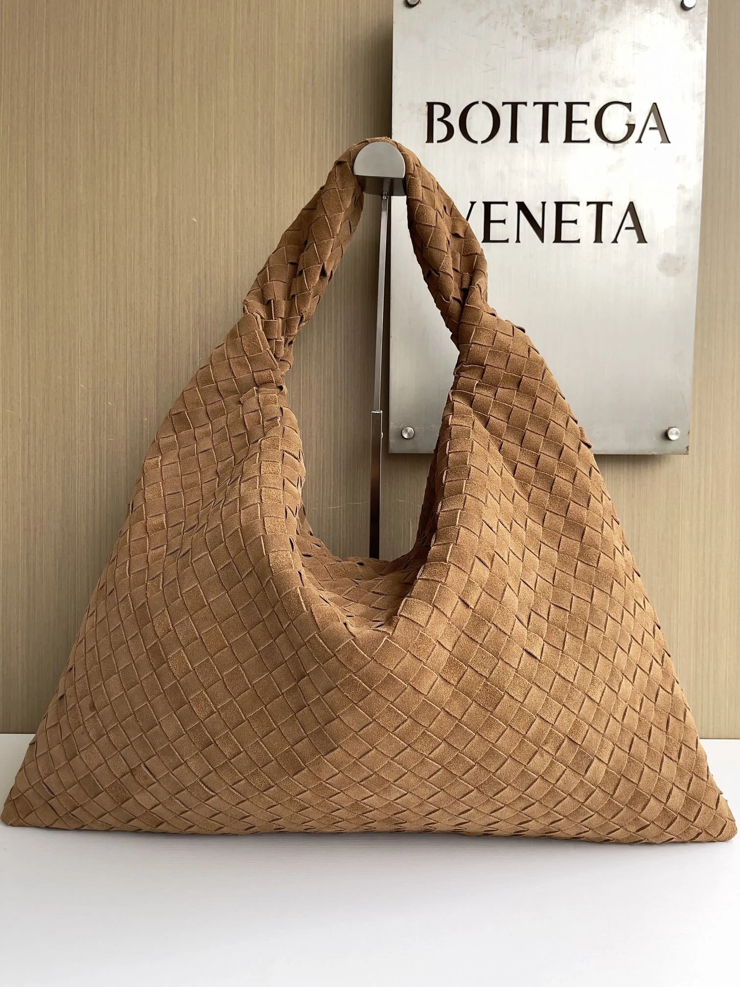 Bottega Veneta Large Campana Intrecciato Suede Shoulder Bag Bottega Veneta Large Campana Intrecciato Suede Shoulder Bag